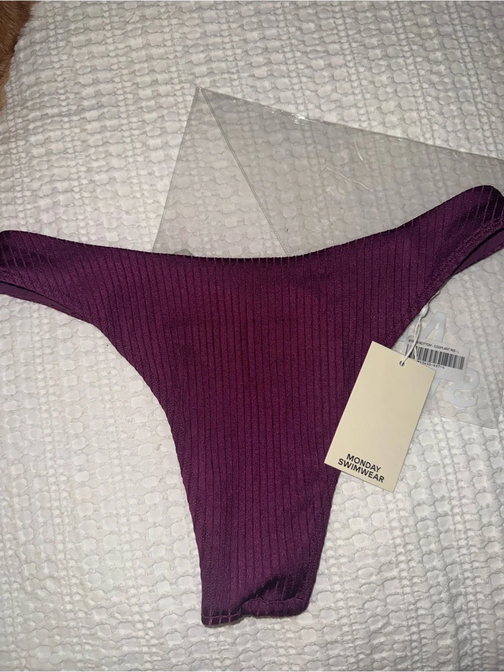 NWT Monday Swimwear Byron bikini bottoms eggplant purple ribbed size large